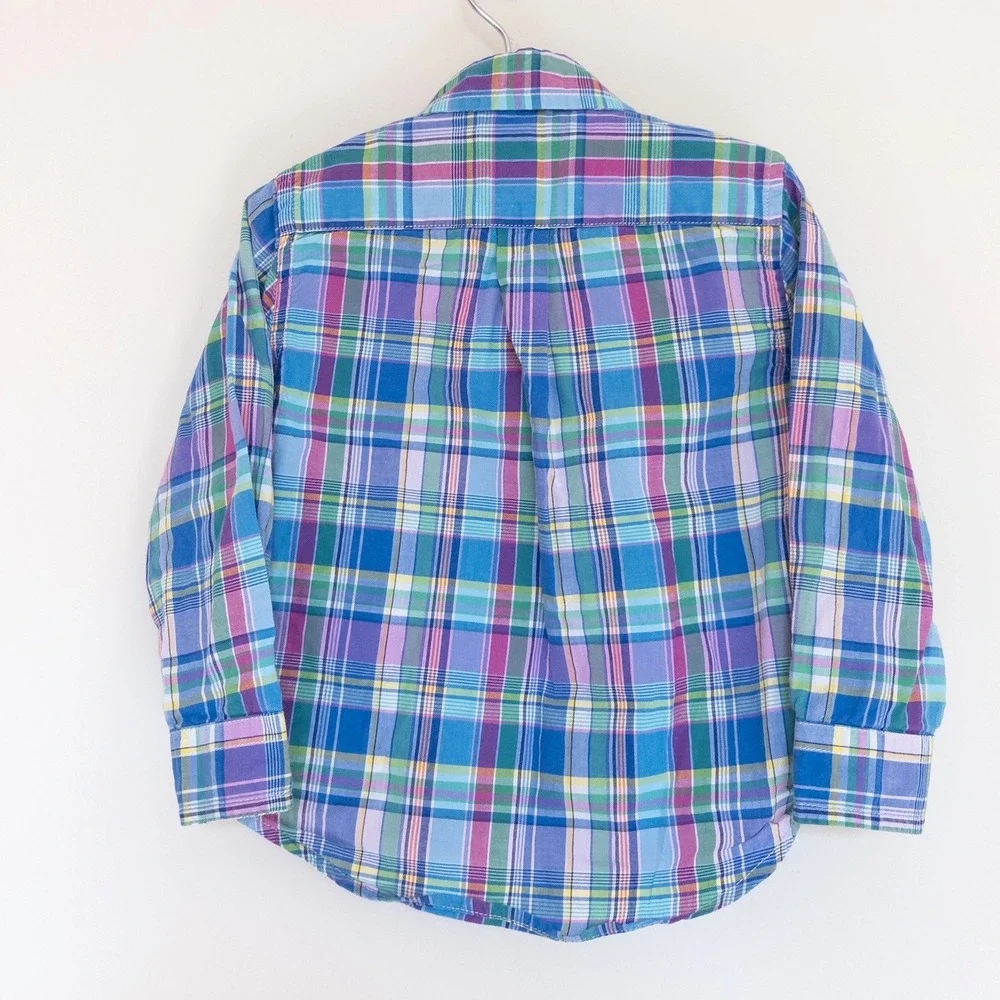 Ralph Lauren Plaid Button Down Shirt Blue Purple Multi Long Sleeve Toddler 18M